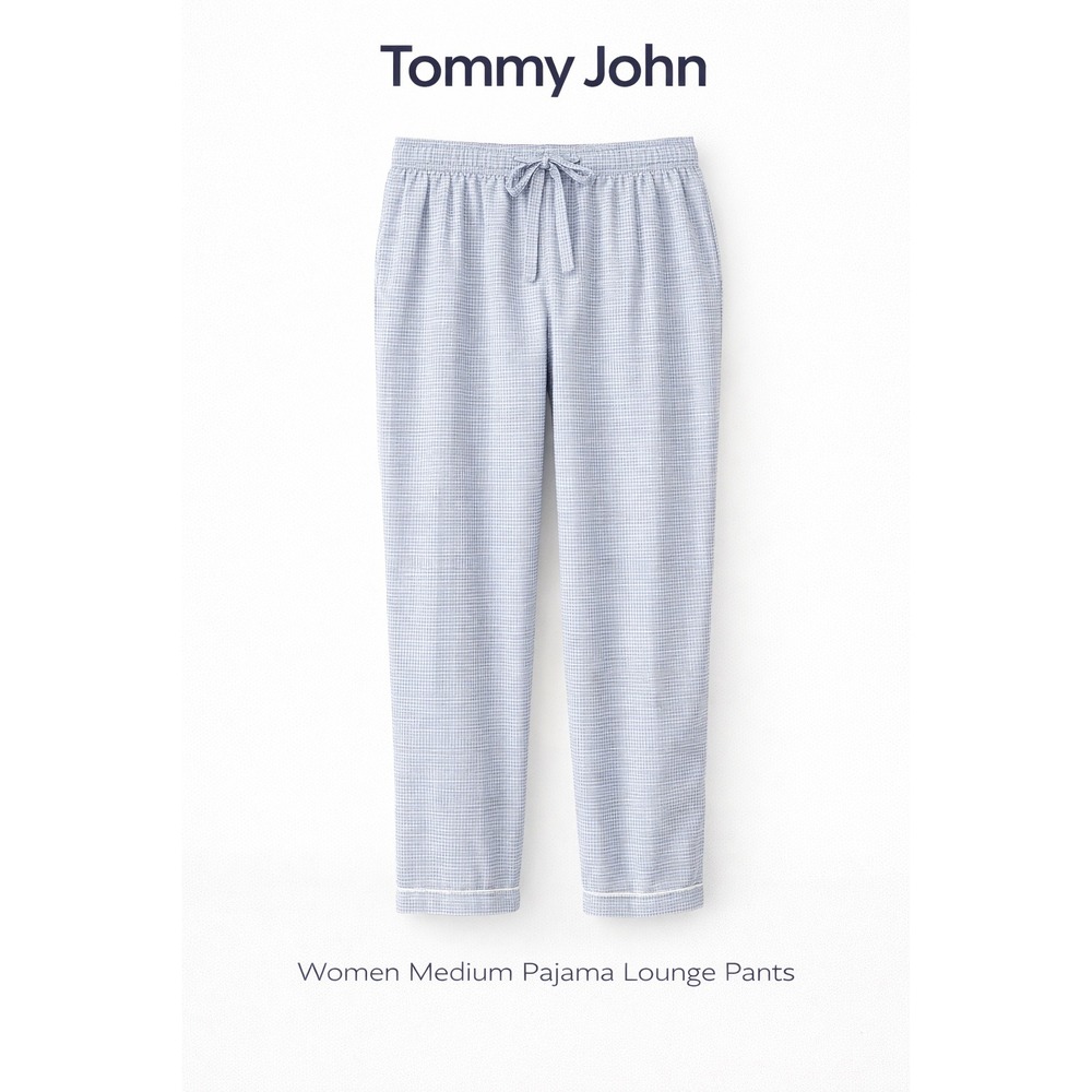 Tommy John Womens Medium Pajama Lounge Pants Blue White Gingham Cotton Blend‎